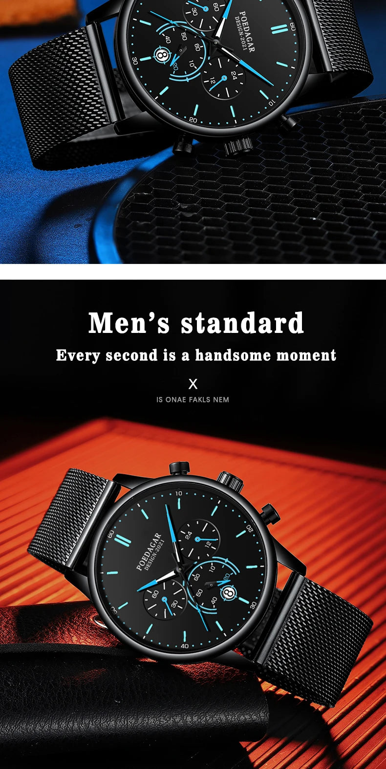 Poedagar Ultra Thin Mesh Belt Mens Watches Sports Chronograph Waterproof Luminous Watch for Men Top Luxury Quartz Wristwatch