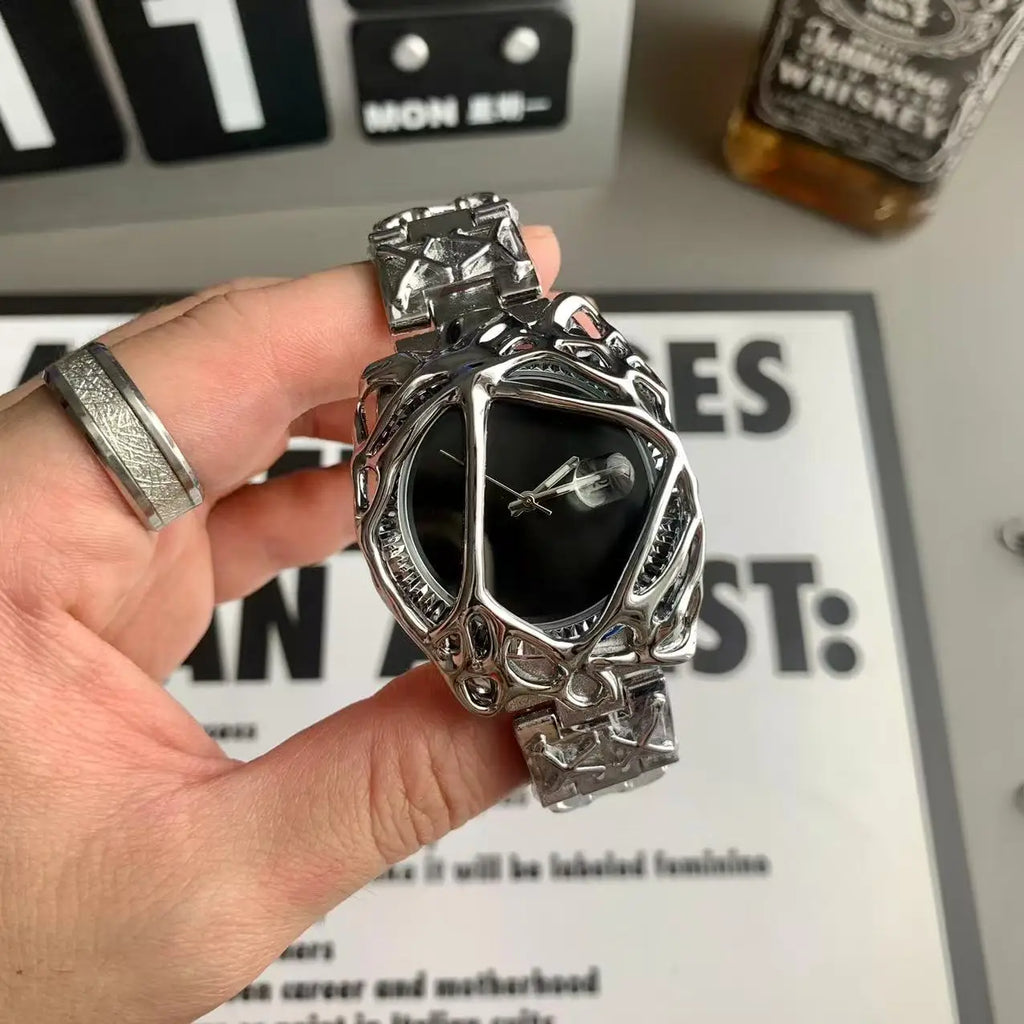 Men's Watch Unique Spider Web Y2K Quartz Timepiece Water-Resistant Luminous Date Business Fun Personality Watch