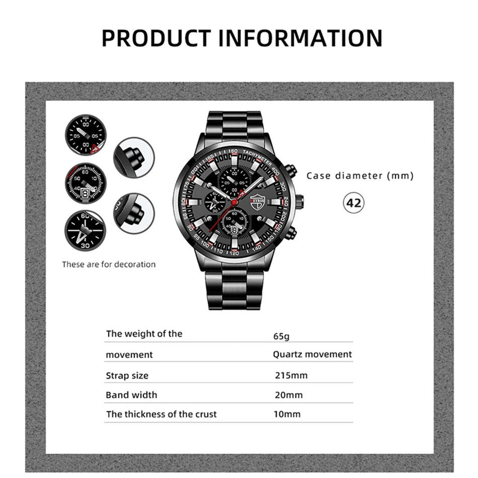2023 Mens Watches Fashion Luxury Men Black Stainless Steel Quartz Wristwatch Man Business Casual Leather Watch relogio masculino