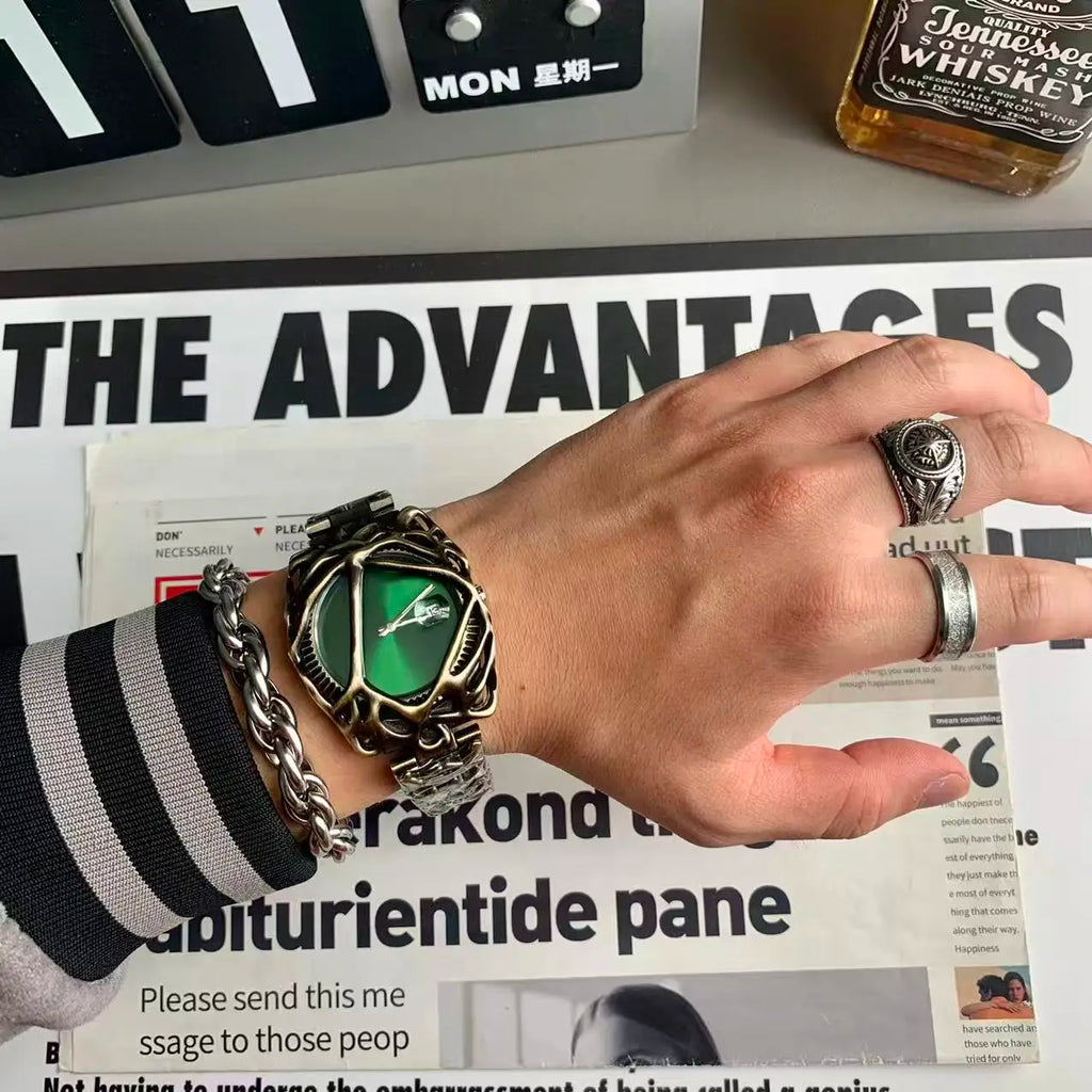 Men's Watch Unique Spider Web Y2K Quartz Timepiece Water-Resistant Luminous Date Business Fun Personality Watch