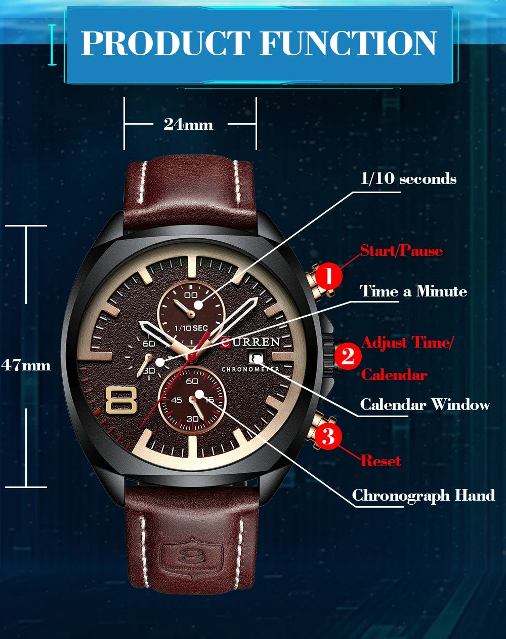 CURREN Chronograph Fashion Men's Watches Luxury Leather Business Quartz Watch Men Military Sport Wrist Watch Relogio Masculino
