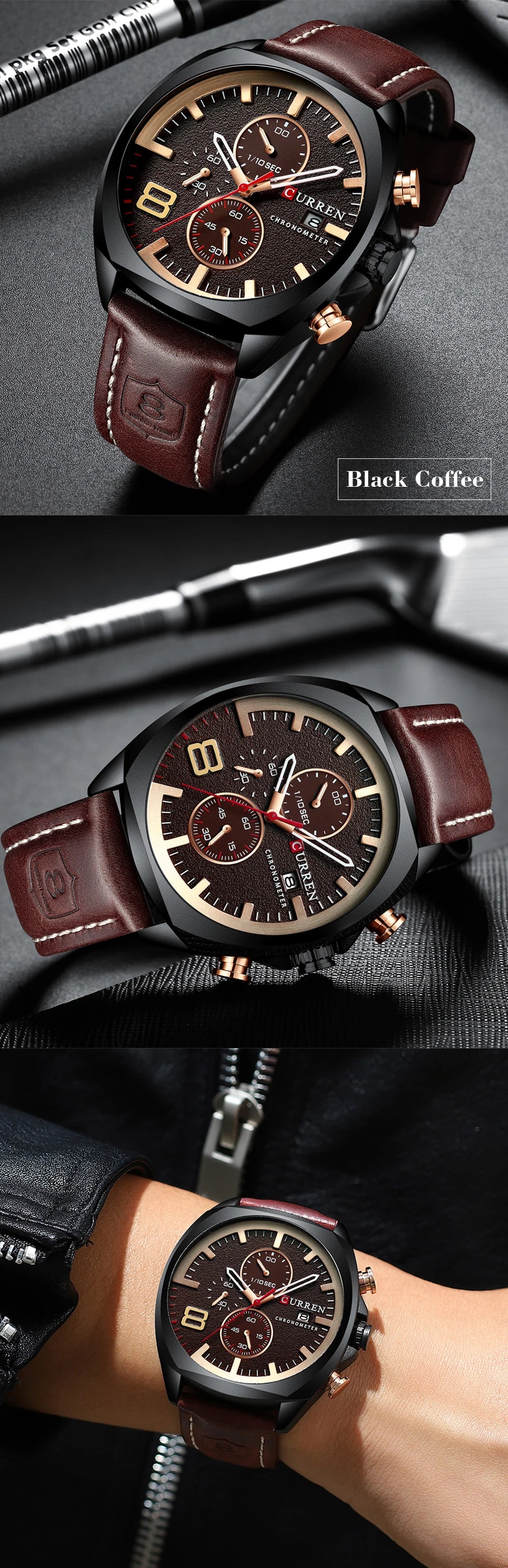 CURREN Chronograph Fashion Men's Watches Luxury Leather Business Quartz Watch Men Military Sport Wrist Watch Relogio Masculino