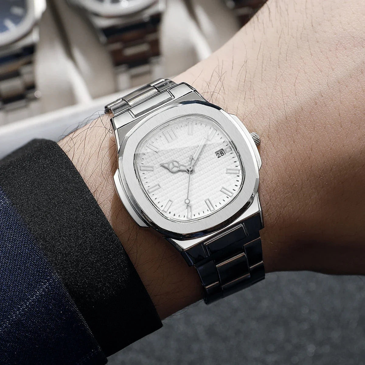 Luxury Square Men Business Watches Simple Calendar Quartz Watch for Mens Clock Relogio Masculino（Without Box）