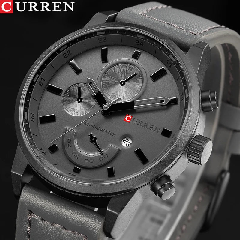 CURREN 8217 Men's Business Sport Quartz Watch Waterproof Casual Multifunctional Leather-Strap Wristwatch