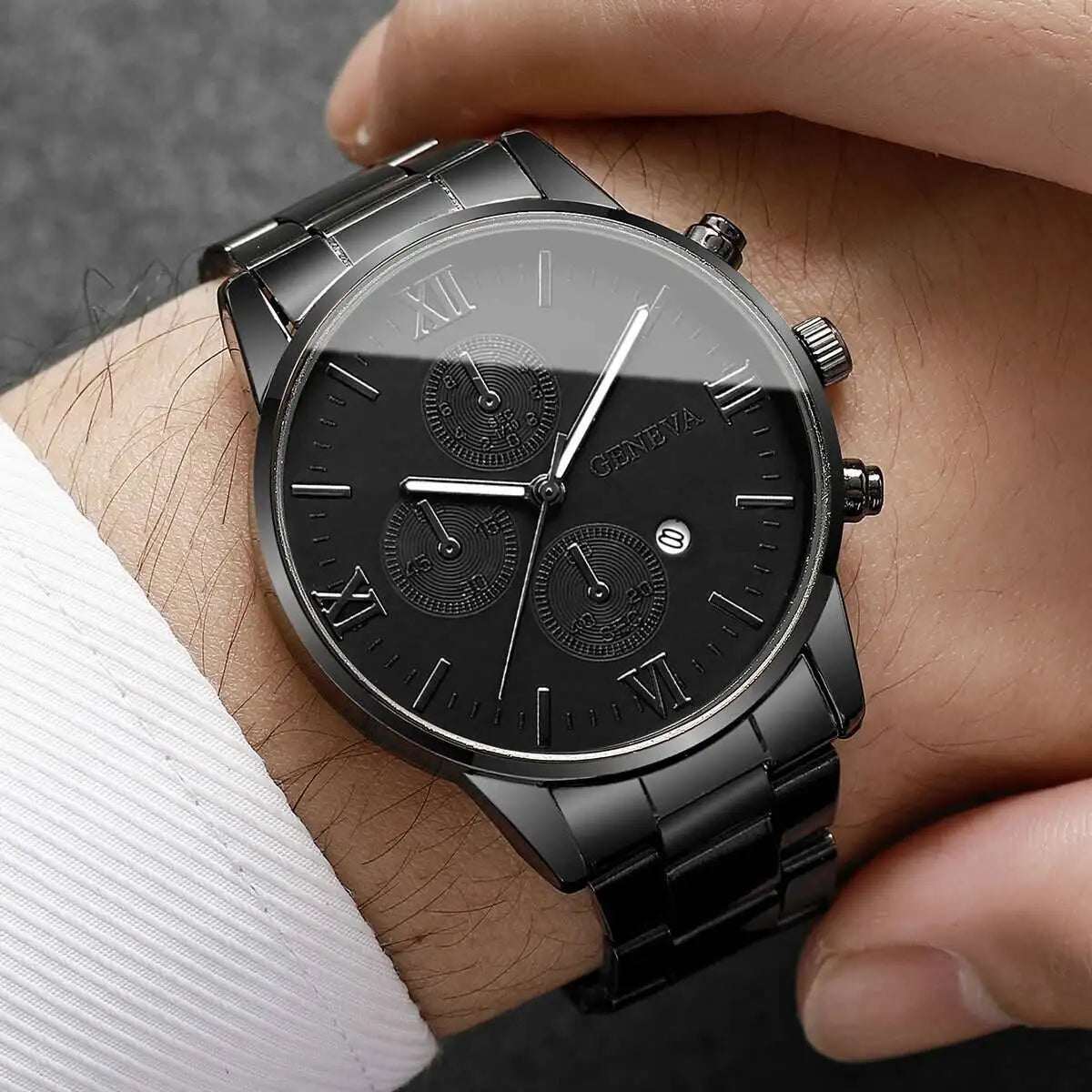 Fashion Roma Dial Men Business Watches Calendar Quartz Watch for Man Clock Reloj Hombre（Without Box）