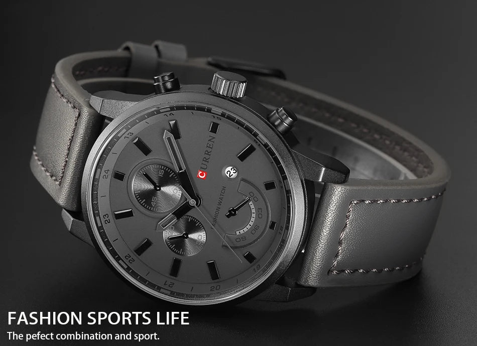 CURREN 8217 Men's Business Sport Quartz Watch Waterproof Casual Multifunctional Leather-Strap Wristwatch