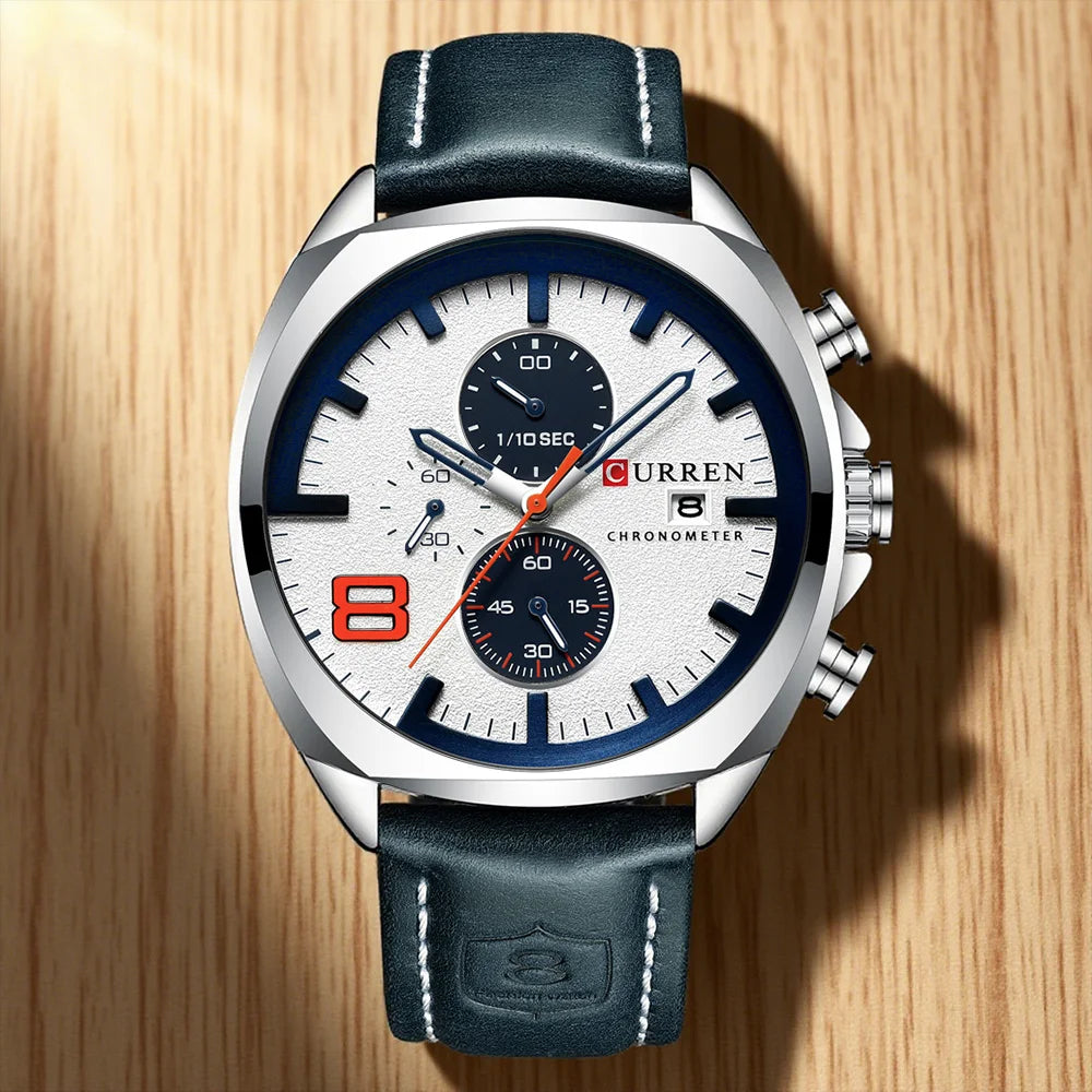 CURREN Chronograph Fashion Men's Watches Luxury Leather Business Quartz Watch Men Military Sport Wrist Watch Relogio Masculino