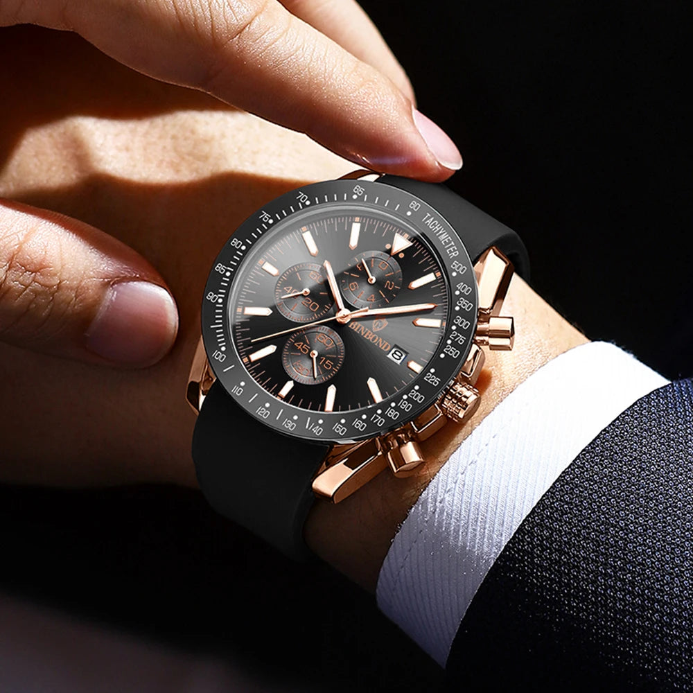 BINBOND Luxury Luminous Waterproof Casual Reloj Chronograph Auto Date Accurate Men's Watch Durable Quartz Wristwatches For Men