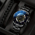 2pcs Fashion Men's Casual Business Sports Stainless Steel Quartz Wristwatch Calendar Male Classic Bracelet Set Luminous Clock