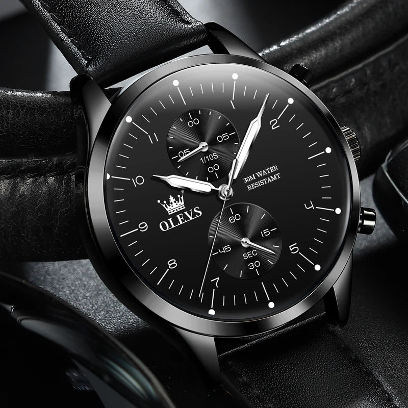 OLEVS 2880 Luxury Man Watch Simple Fashion Leather Strap Chronograph Auto Date Waterproof Luminous Hand Clock Quartz Watches Men