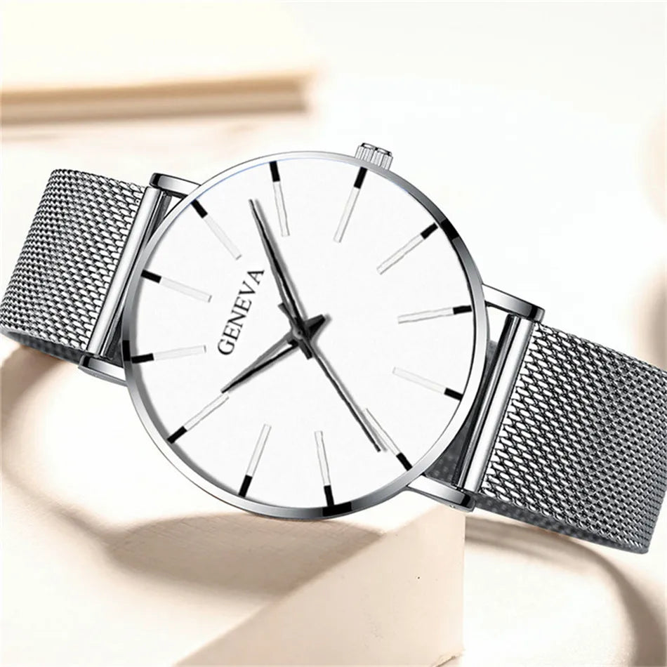 Top Brand Fashion Minimalist Ultra-thin Watch Men's Business Stainless Steel Strap Steel Mesh Quartz Watch Relogio Masculino