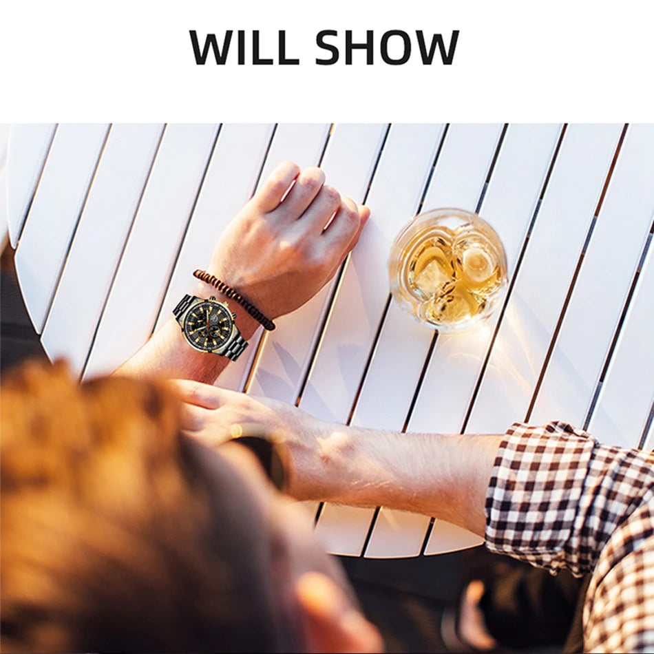 2023 Mens Watches Fashion Luxury Men Black Stainless Steel Quartz Wristwatch Man Business Casual Leather Watch relogio masculino