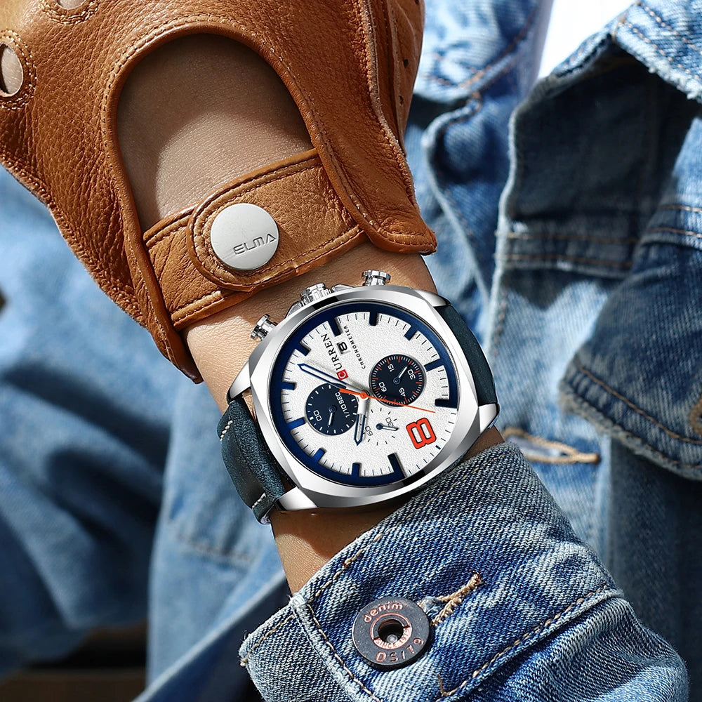 CURREN Chronograph Fashion Men's Watches Luxury Leather Business Quartz Watch Men Military Sport Wrist Watch Relogio Masculino
