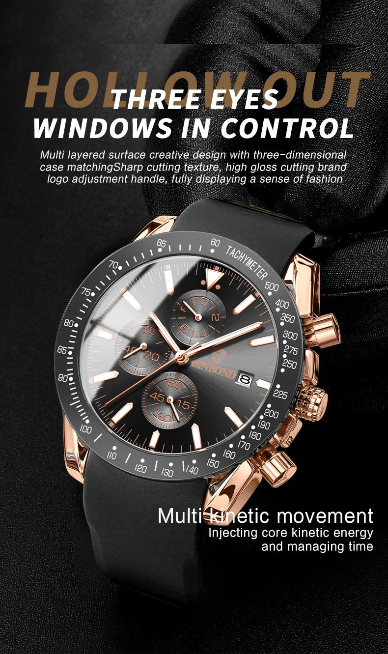 BINBOND Luxury Luminous Waterproof Casual Reloj Chronograph Auto Date Accurate Men's Watch Durable Quartz Wristwatches For Men