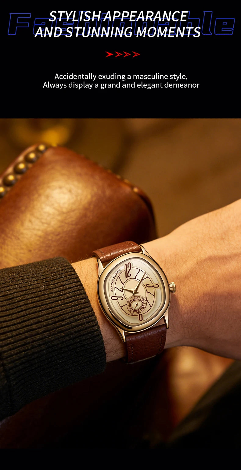 High Quality Genuine Leather Black Quartz Watch Men Fashion Business Trend Steel Waterproof Movement Boutique Men Casual Watch