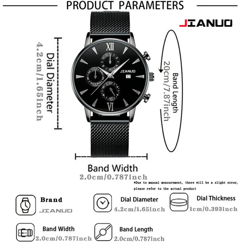 Trendy Casual Men's Milan Mesh Belt Watch Fashion Calendar Scale Simple Party Business Quartz Watch
