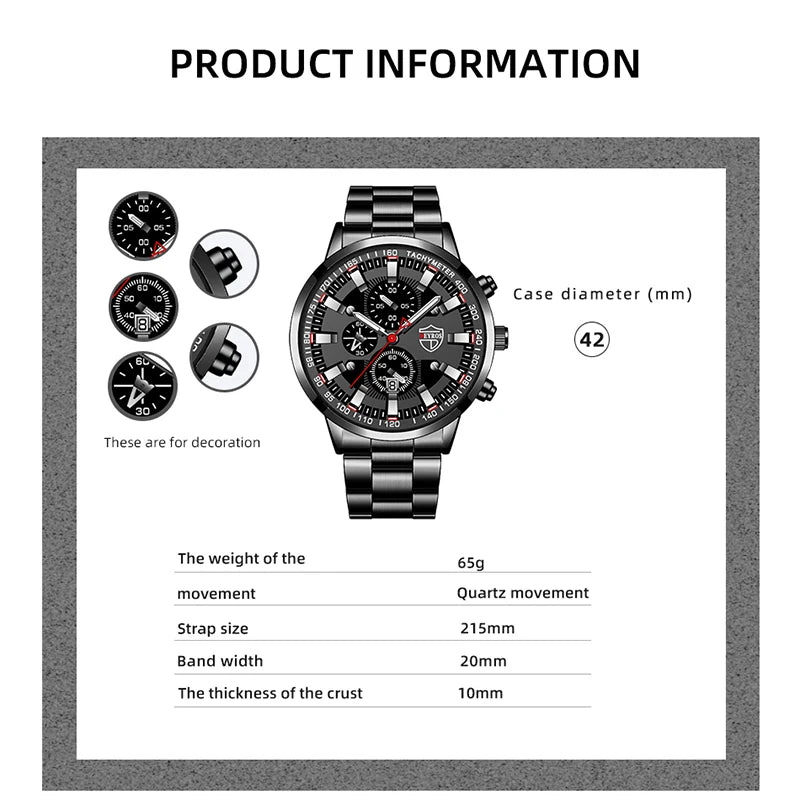 2023 Mens Watches Fashion Luxury Men Black Stainless Steel Quartz Wristwatch Man Business Casual Leather Watch relogio masculino