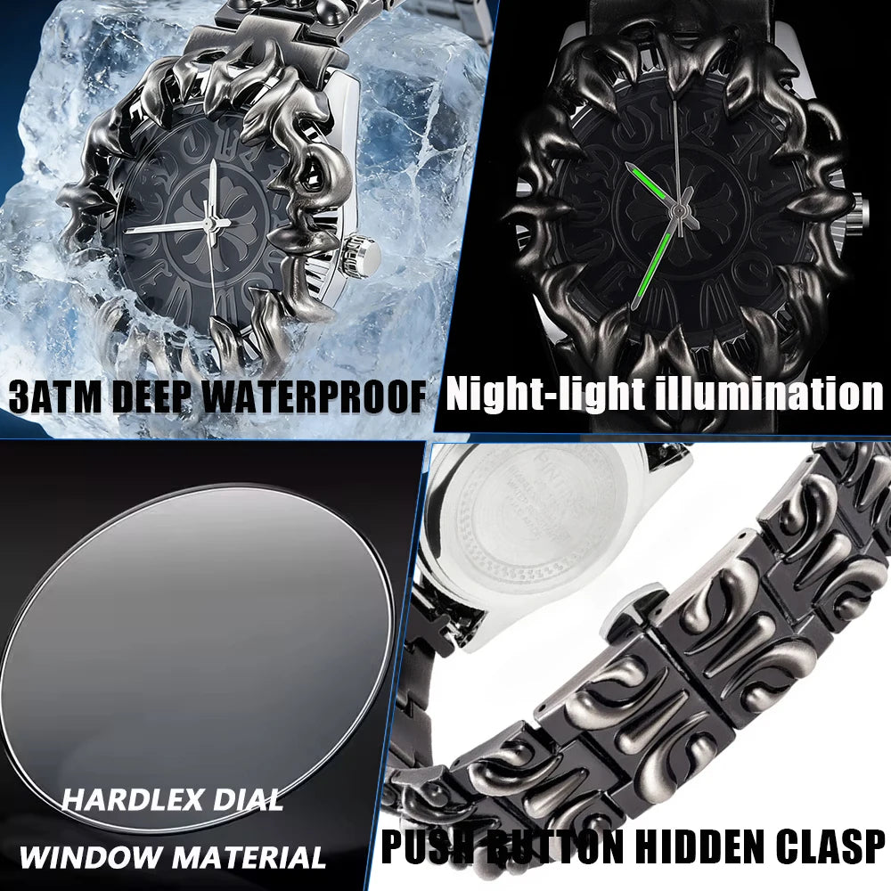 Original Quartz Watch Retro Croco Iris Shape Claw Watch Alabaster Style Retro Y2K European American Hip Hop Luxury Men Watch
