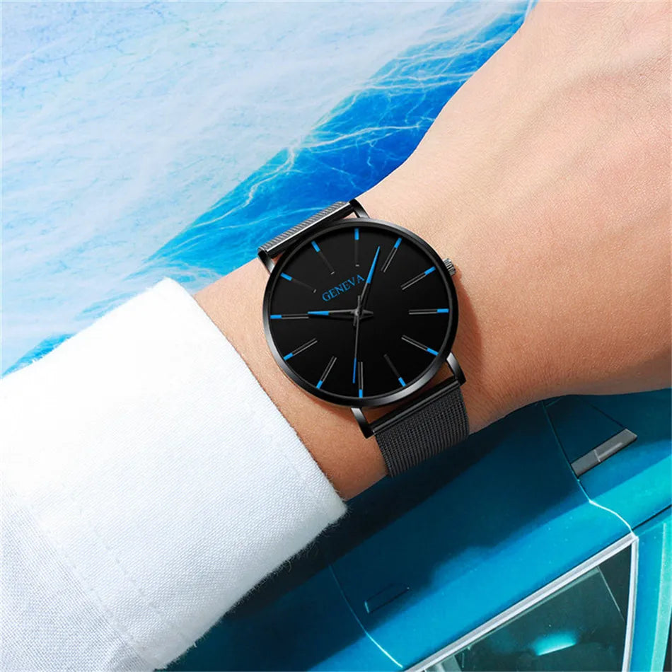 Top Brand Fashion Minimalist Ultra-thin Watch Men's Business Stainless Steel Strap Steel Mesh Quartz Watch Relogio Masculino