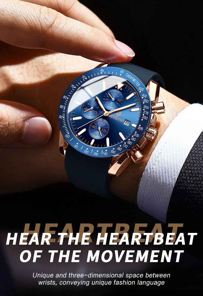 BINBOND Luxury Luminous Waterproof Casual Reloj Chronograph Auto Date Accurate Men's Watch Durable Quartz Wristwatches For Men