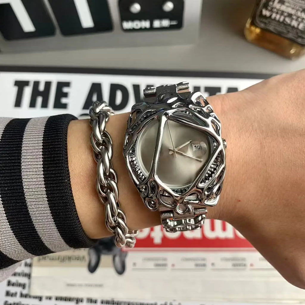 Men's Watch Unique Spider Web Y2K Quartz Timepiece Water-Resistant Luminous Date Business Fun Personality Watch