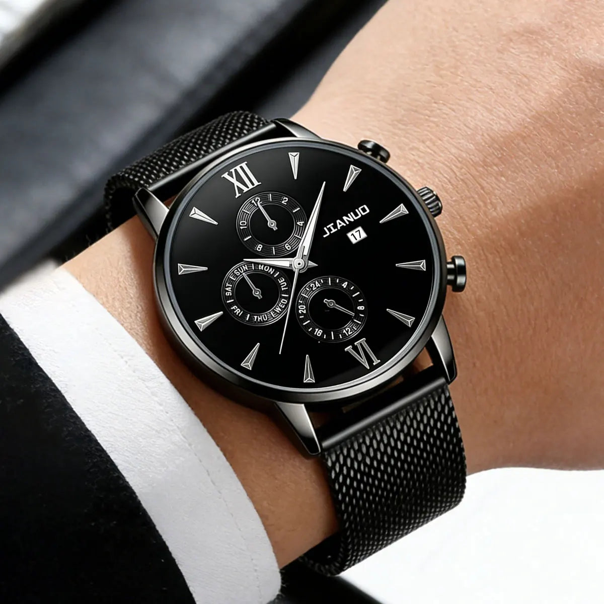 Trendy Casual Men's Milan Mesh Belt Watch Fashion Calendar Scale Simple Party Business Quartz Watch