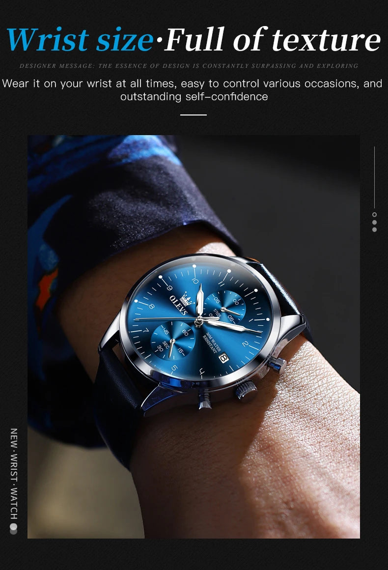 OLEVS 2880 Luxury Man Watch Simple Fashion Leather Strap Chronograph Auto Date Waterproof Luminous Hand Clock Quartz Watches Men