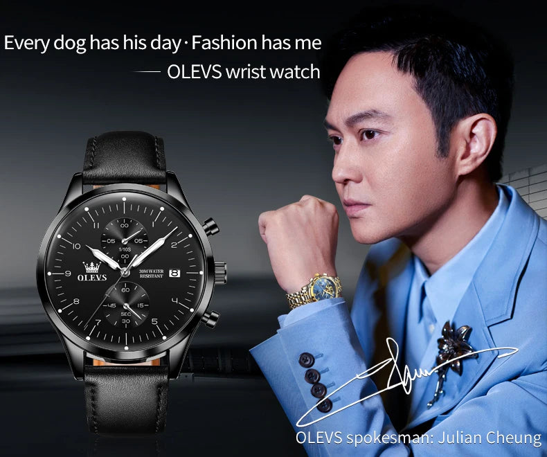 OLEVS 2880 Luxury Man Watch Simple Fashion Leather Strap Chronograph Auto Date Waterproof Luminous Hand Clock Quartz Watches Men