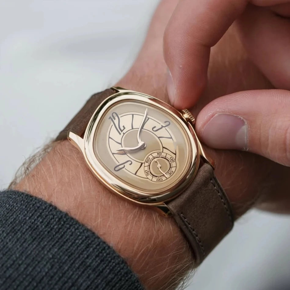 Style Millenary Watch Men Gold Asymmetric Oval Dial Y2K Leather Strap Luxury Casual Dress Wristwatch for Ladies