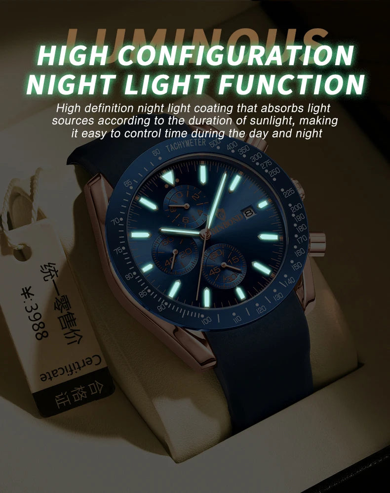 BINBOND Luxury Luminous Waterproof Casual Reloj Chronograph Auto Date Accurate Men's Watch Durable Quartz Wristwatches For Men