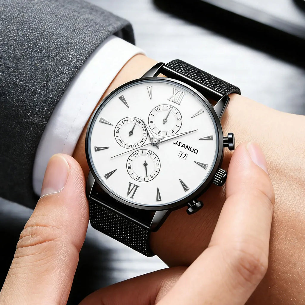 Trendy Casual Men's Milan Mesh Belt Watch Fashion Calendar Scale Simple Party Business Quartz Watch
