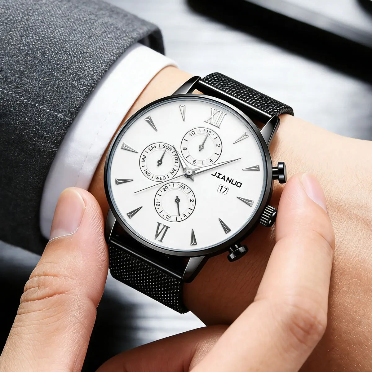 Trendy Casual Men's Milan Mesh Belt Watch Fashion Calendar Scale Simple Party Business Quartz Watch
