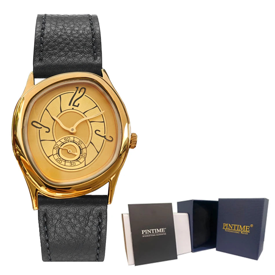 Style Millenary Watch Men Gold Asymmetric Oval Dial Y2K Leather Strap Luxury Casual Dress Wristwatch for Ladies