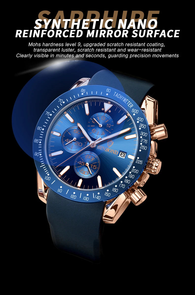 BINBOND Luxury Luminous Waterproof Casual Reloj Chronograph Auto Date Accurate Men's Watch Durable Quartz Wristwatches For Men