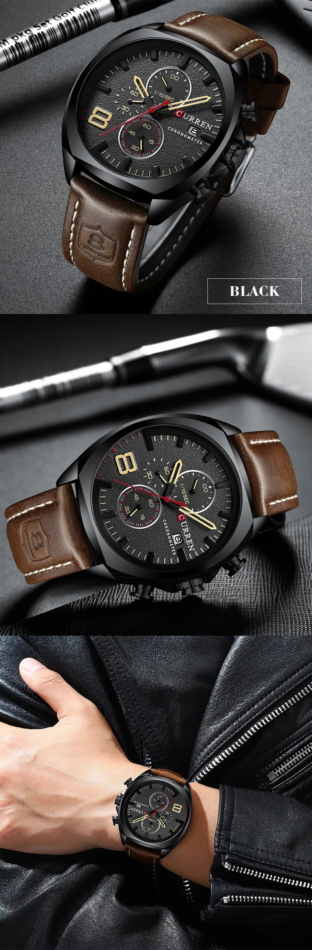 CURREN Chronograph Fashion Men's Watches Luxury Leather Business Quartz Watch Men Military Sport Wrist Watch Relogio Masculino