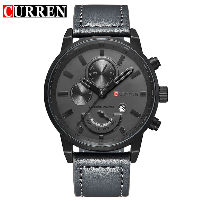 CURREN 8217 Men's Business Sport Quartz Watch Waterproof Casual Multifunctional Leather-Strap Wristwatch