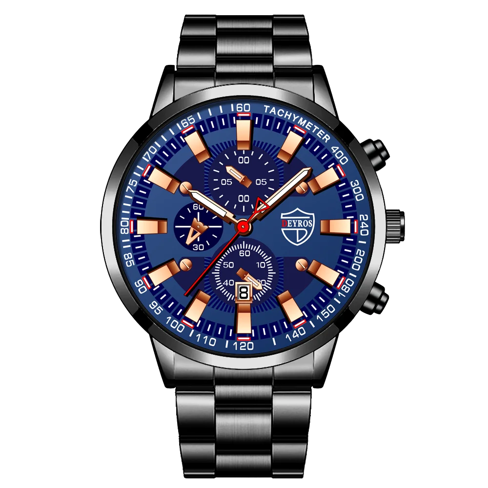 2023 Mens Watches Fashion Luxury Men Black Stainless Steel Quartz Wristwatch Man Business Casual Leather Watch relogio masculino