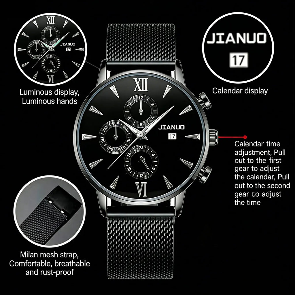Trendy Casual Men's Milan Mesh Belt Watch Fashion Calendar Scale Simple Party Business Quartz Watch
