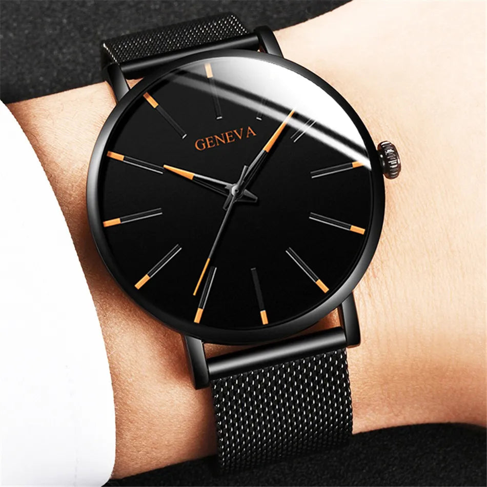 Top Brand Fashion Minimalist Ultra-thin Watch Men's Business Stainless Steel Strap Steel Mesh Quartz Watch Relogio Masculino