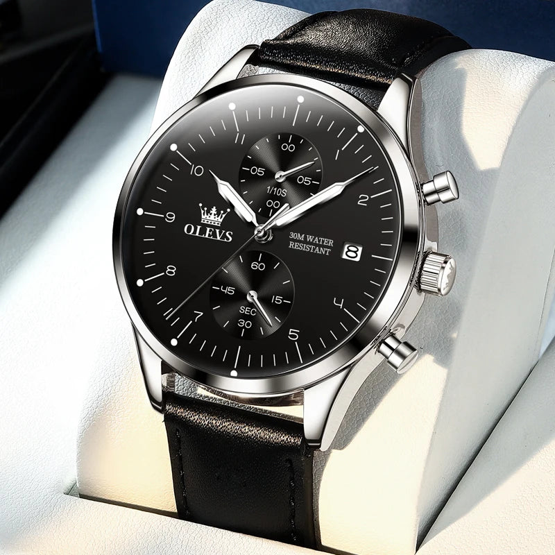 OLEVS 2880 Luxury Man Watch Simple Fashion Leather Strap Chronograph Auto Date Waterproof Luminous Hand Clock Quartz Watches Men