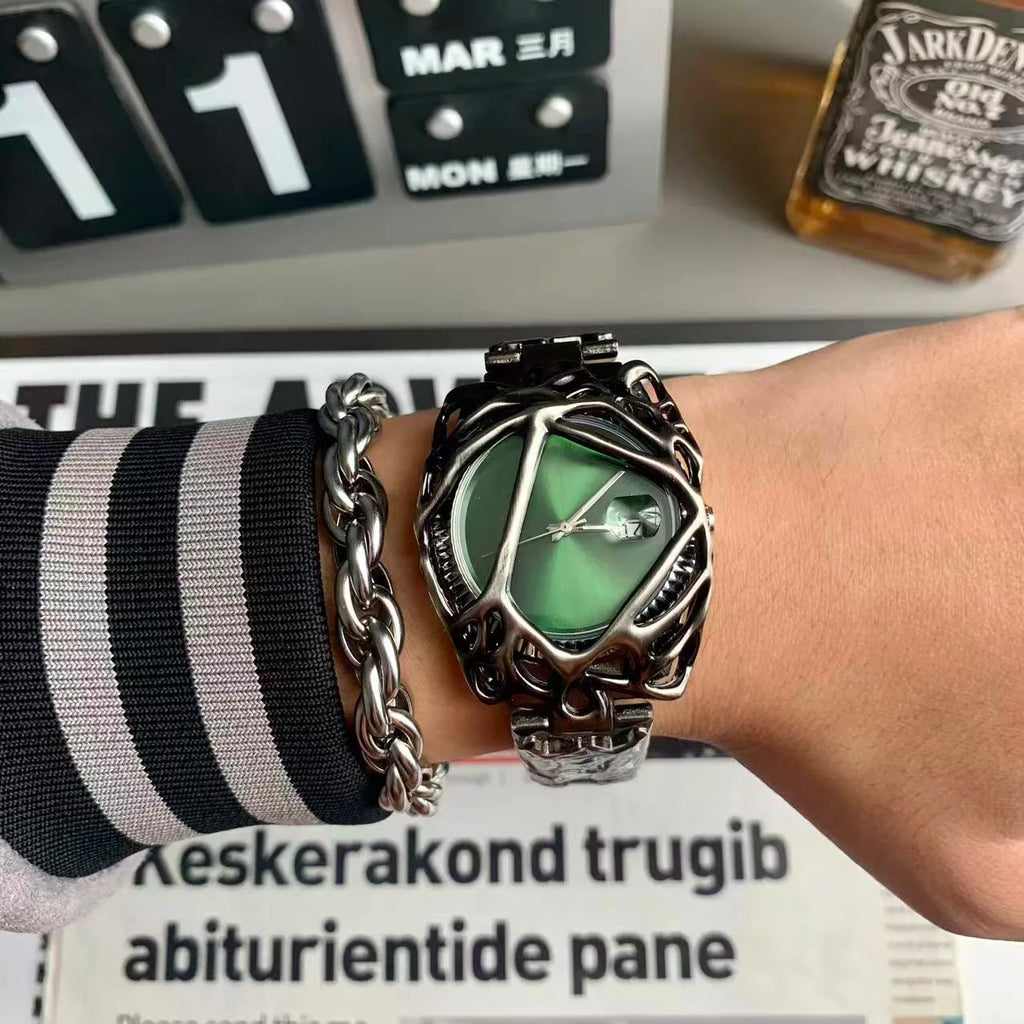 Men's Watch Unique Spider Web Y2K Quartz Timepiece Water-Resistant Luminous Date Business Fun Personality Watch