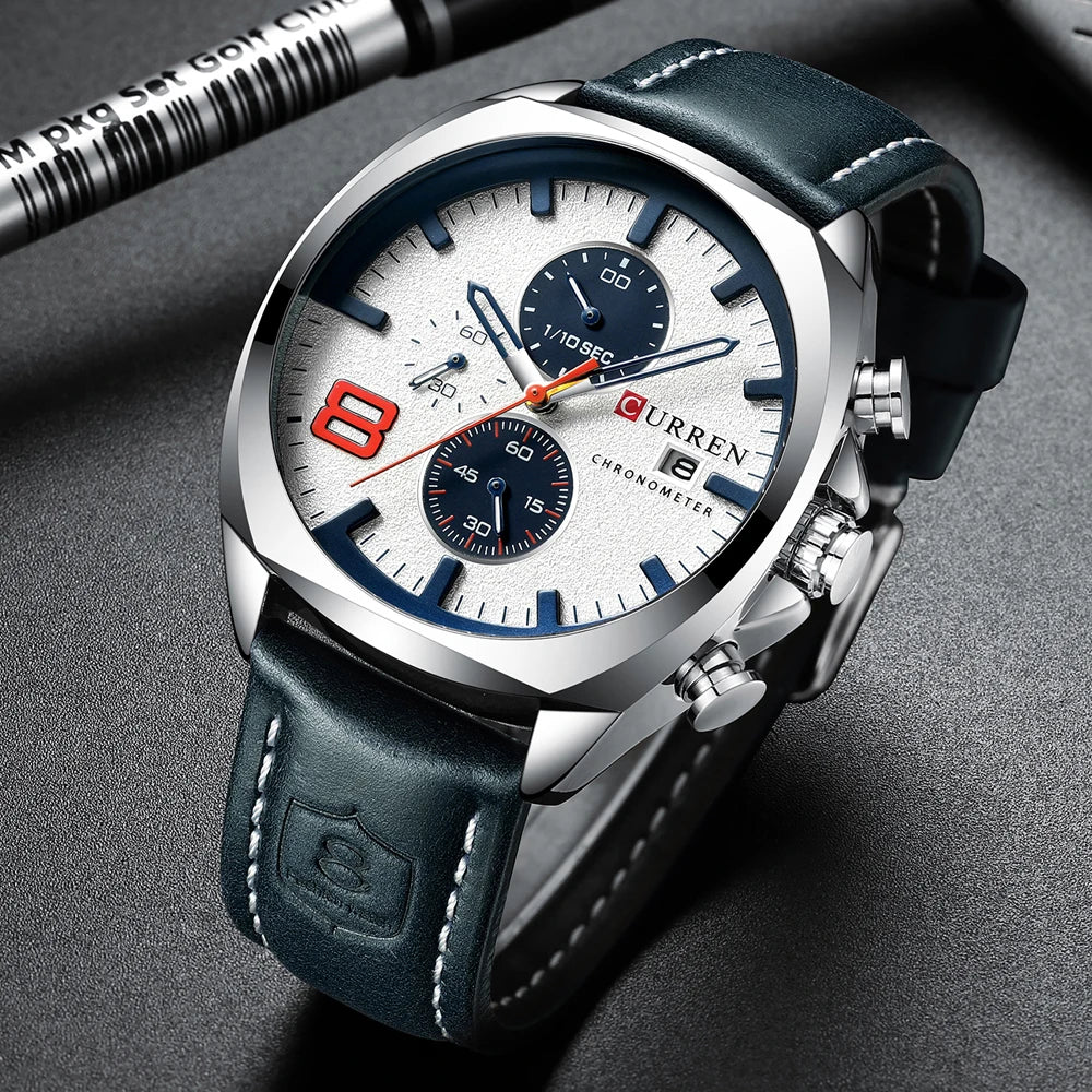 CURREN Chronograph Fashion Men's Watches Luxury Leather Business Quartz Watch Men Military Sport Wrist Watch Relogio Masculino