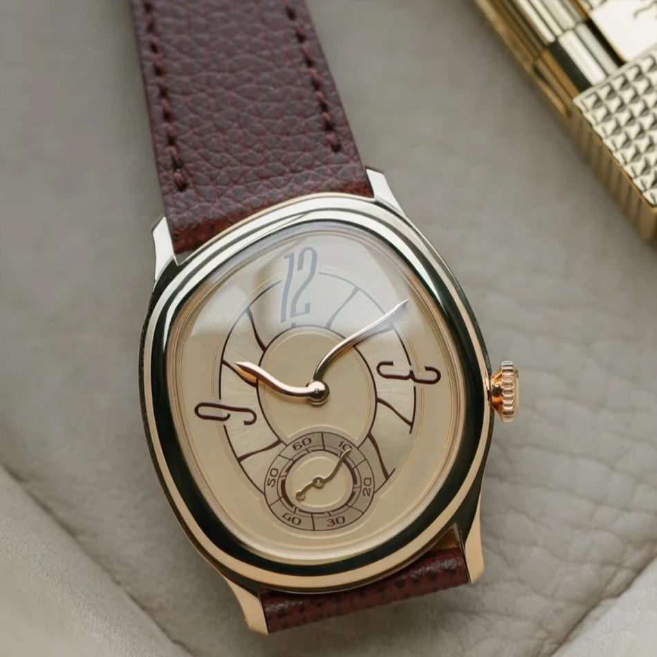 Style Millenary Watch Men Gold Asymmetric Oval Dial Y2K Leather Strap Luxury Casual Dress Wristwatch for Ladies