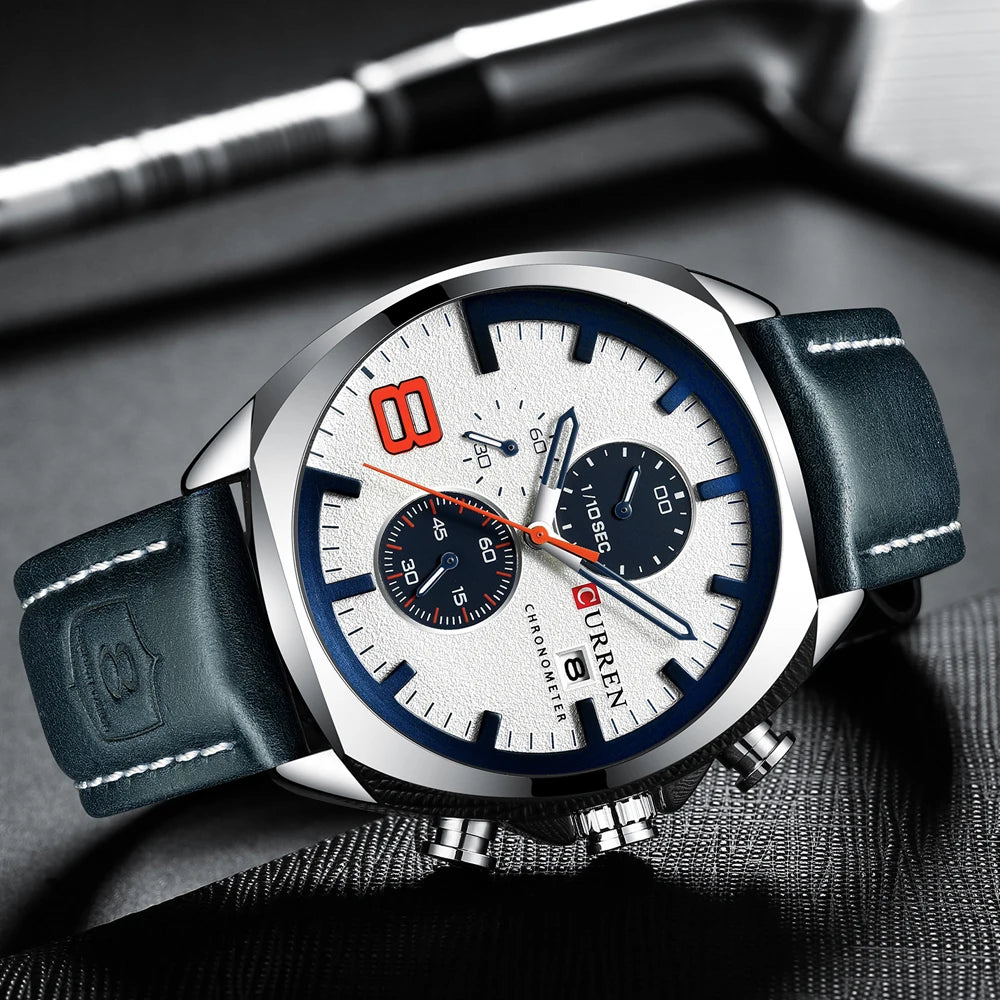 CURREN Chronograph Fashion Men's Watches Luxury Leather Business Quartz Watch Men Military Sport Wrist Watch Relogio Masculino