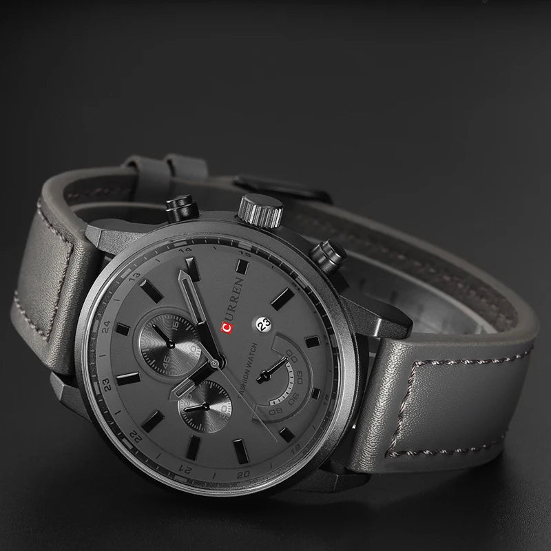 CURREN 8217 Men's Business Sport Quartz Watch Waterproof Casual Multifunctional Leather-Strap Wristwatch