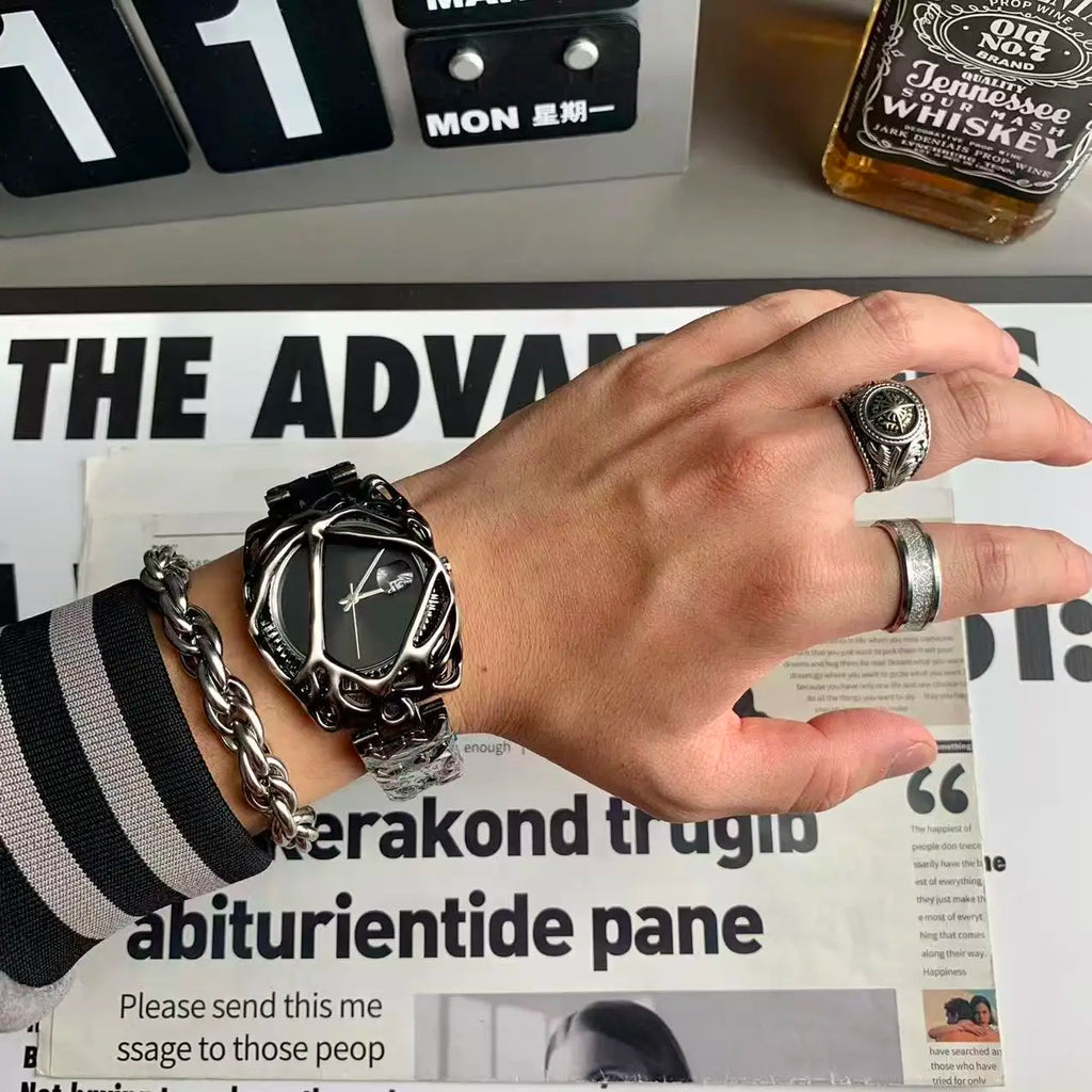 Men's Watch Unique Spider Web Y2K Quartz Timepiece Water-Resistant Luminous Date Business Fun Personality Watch