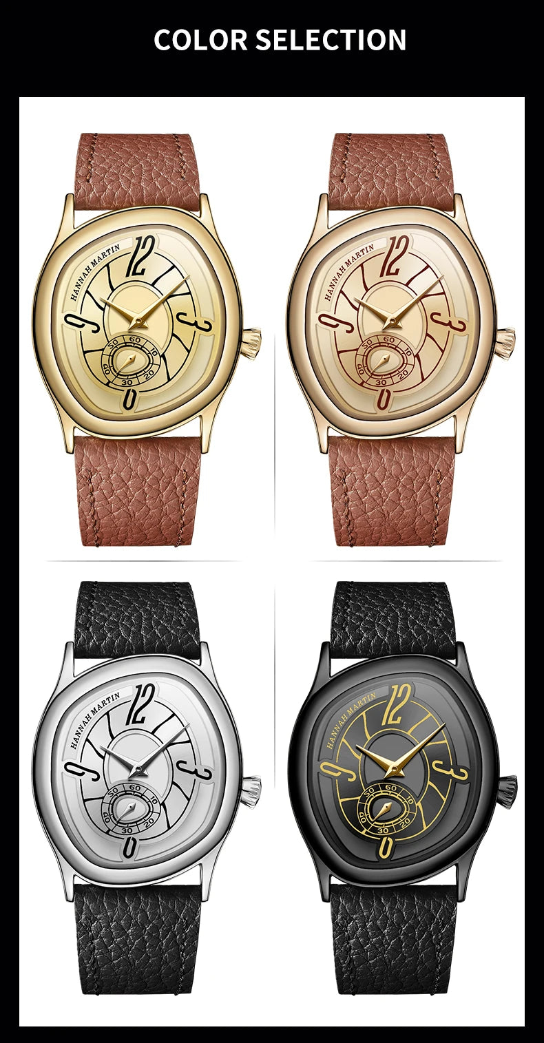 High Quality Genuine Leather Black Quartz Watch Men Fashion Business Trend Steel Waterproof Movement Boutique Men Casual Watch