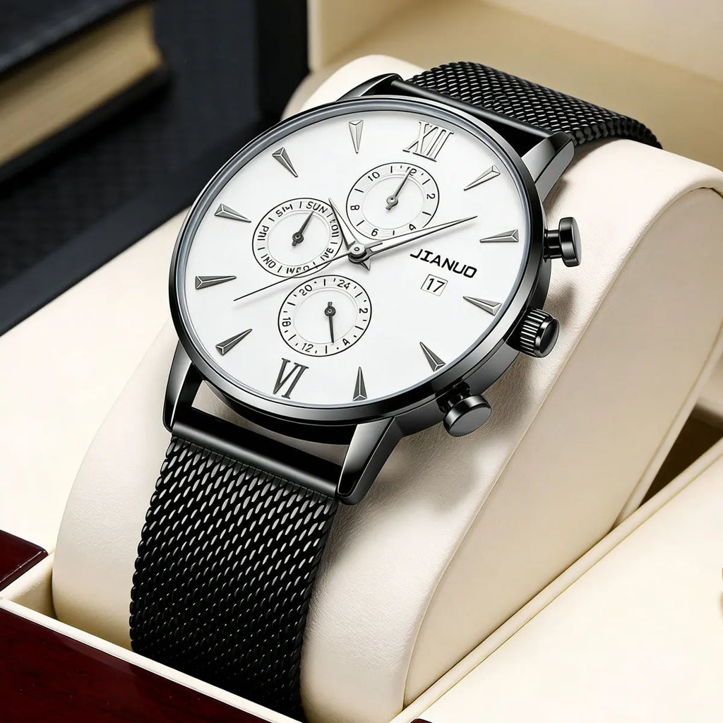 Trendy Casual Men's Milan Mesh Belt Watch Fashion Calendar Scale Simple Party Business Quartz Watch