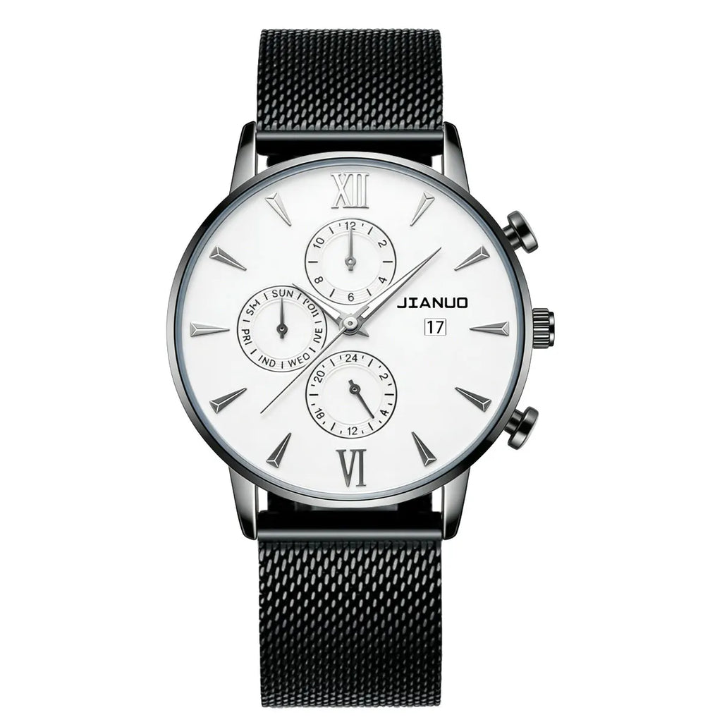 Trendy Casual Men's Milan Mesh Belt Watch Fashion Calendar Scale Simple Party Business Quartz Watch