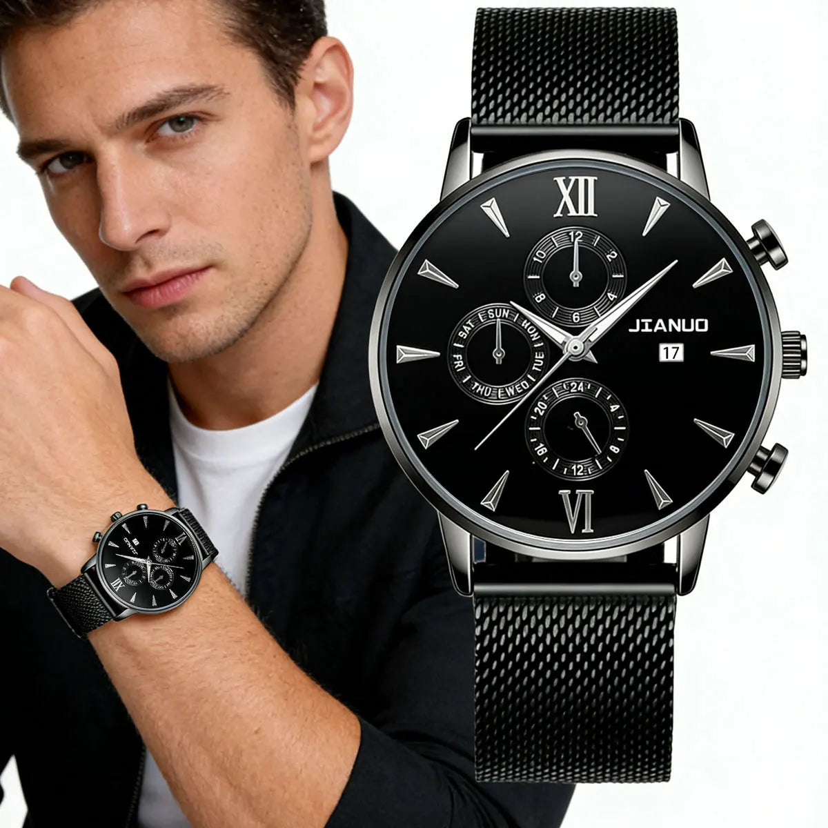 Trendy Casual Men's Milan Mesh Belt Watch Fashion Calendar Scale Simple Party Business Quartz Watch